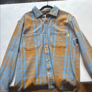 Plaid Button-Up Shirt in Blue and Brown